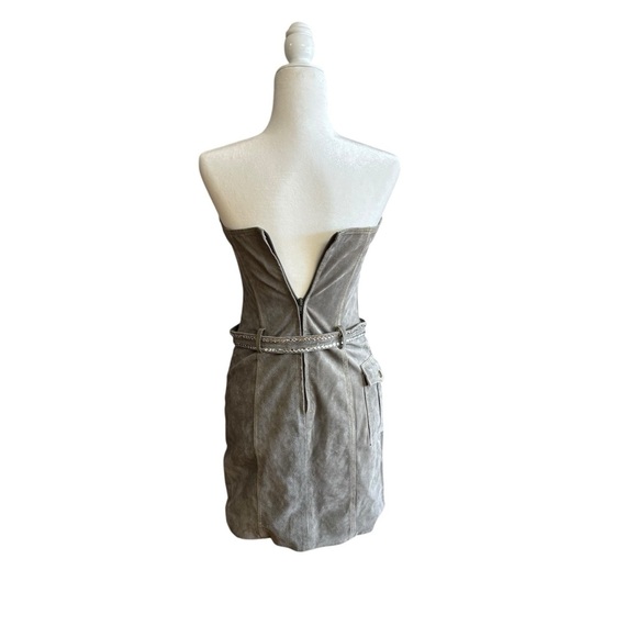 Vintage Wilsons Leather Suede Leather Mini Dress Size SM Green 90s Biker Bodycon - Picture 6 of 16